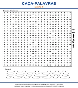 Caça Palavras da Letra S Nível Muito Difícil Horizontal, Vertical, Diagonal, ao Contrário e sem Dicas 24x24 para imprimir