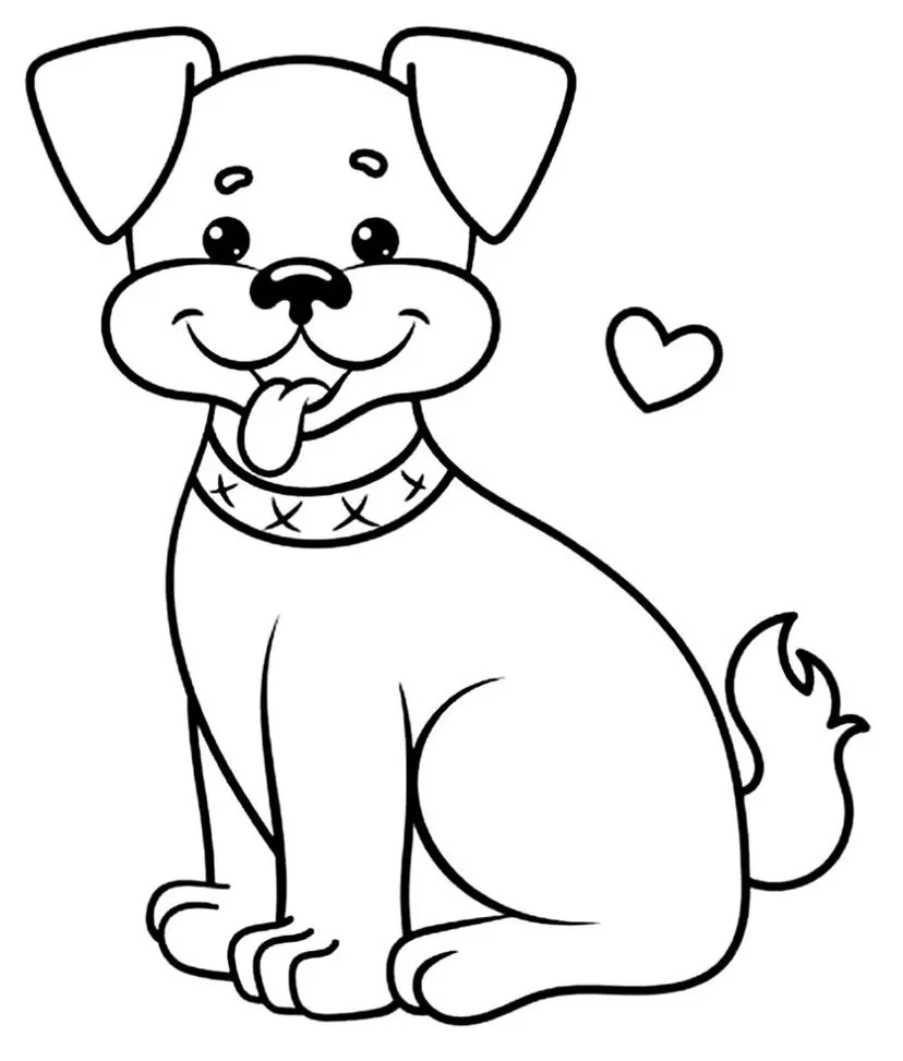 Cachorro fofo com coração para colorir: atividade divertida para crianças.