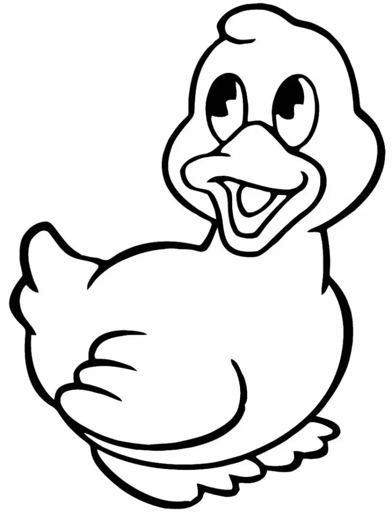 Patinho sorrindo para colorir: Desenho fácil de animal.
