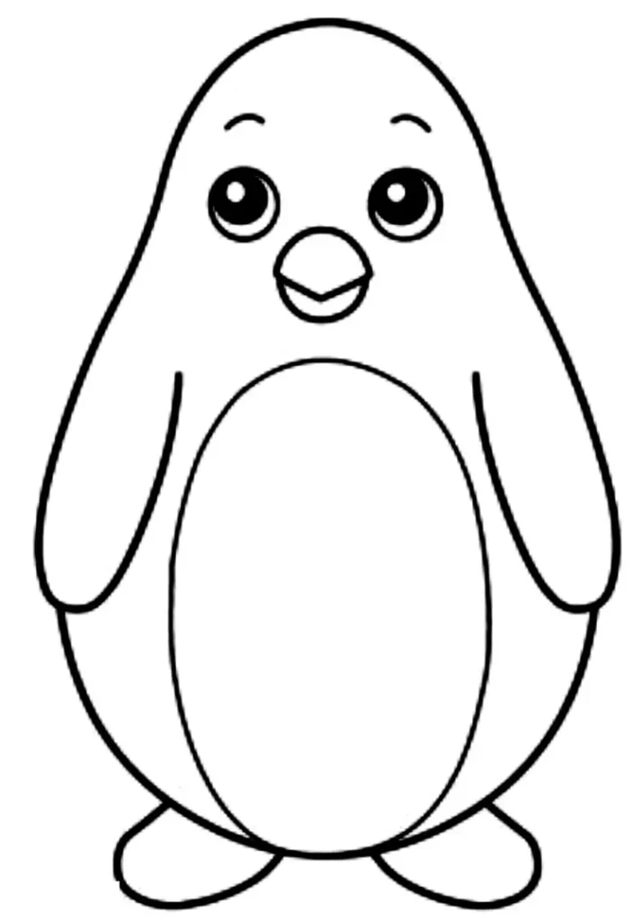 Pinguim fofo com olhos expressivos para colorir. Desenho simples de animal polar da Antártida, perfeito para crianças.