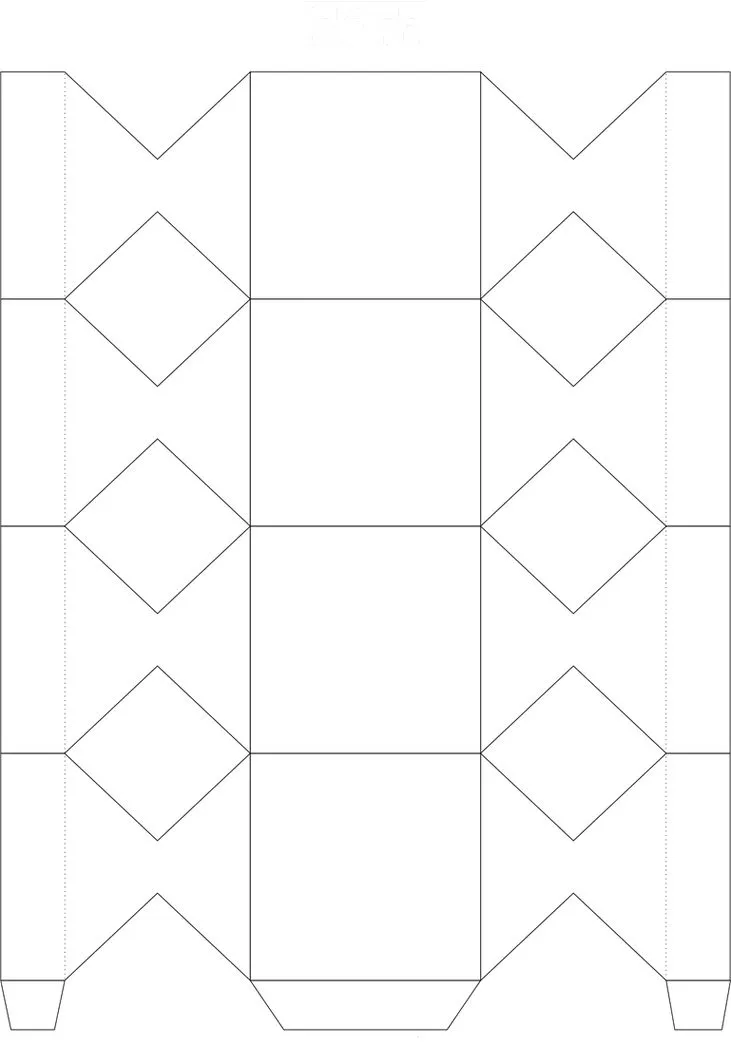 Molde de caixinha para bombons e pequenos presentes, pronto para impressão. Design com abas para montagem e detalhes decorativos.