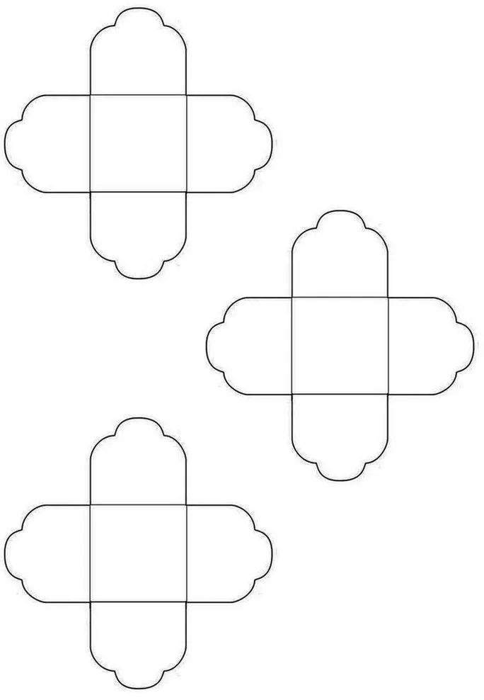 Moldes criativos para forminhas de doces: Diagramas para embalagens artesanais com design cruciforme.