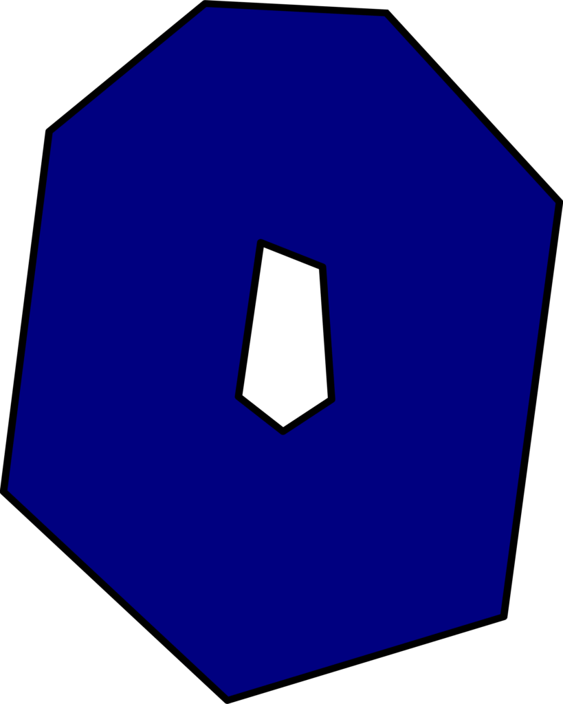 Molde da letra '0' do Super Mario em azul, sobre fundo preto contrastante.
