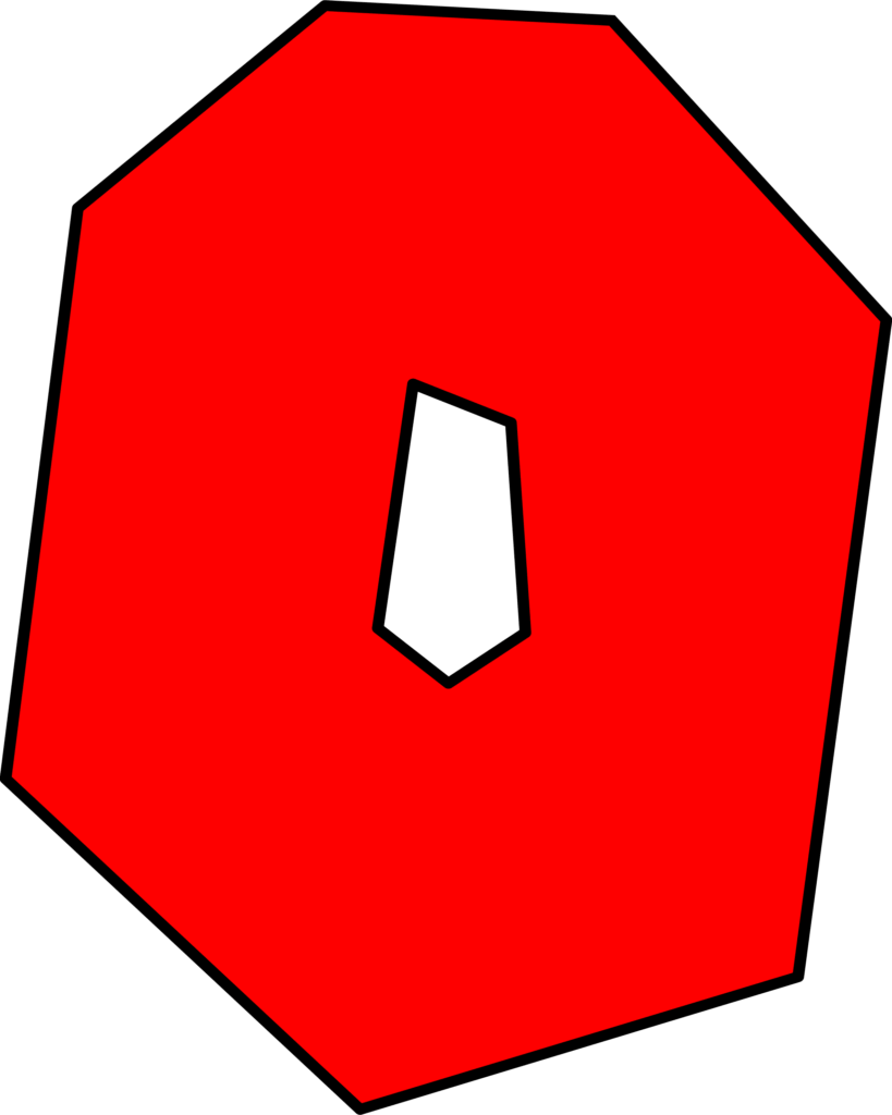 Molde da letra 'O' do Super Mario em vermelho. Forma hexagonal com orifício irregular, fundo escuro.