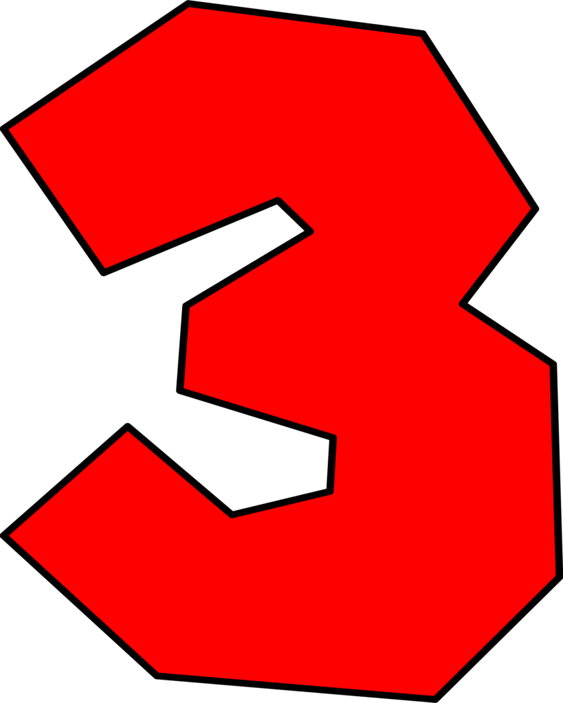 Numeral 3 vermelho facetado, estilo Super Mario, em fundo escuro.
