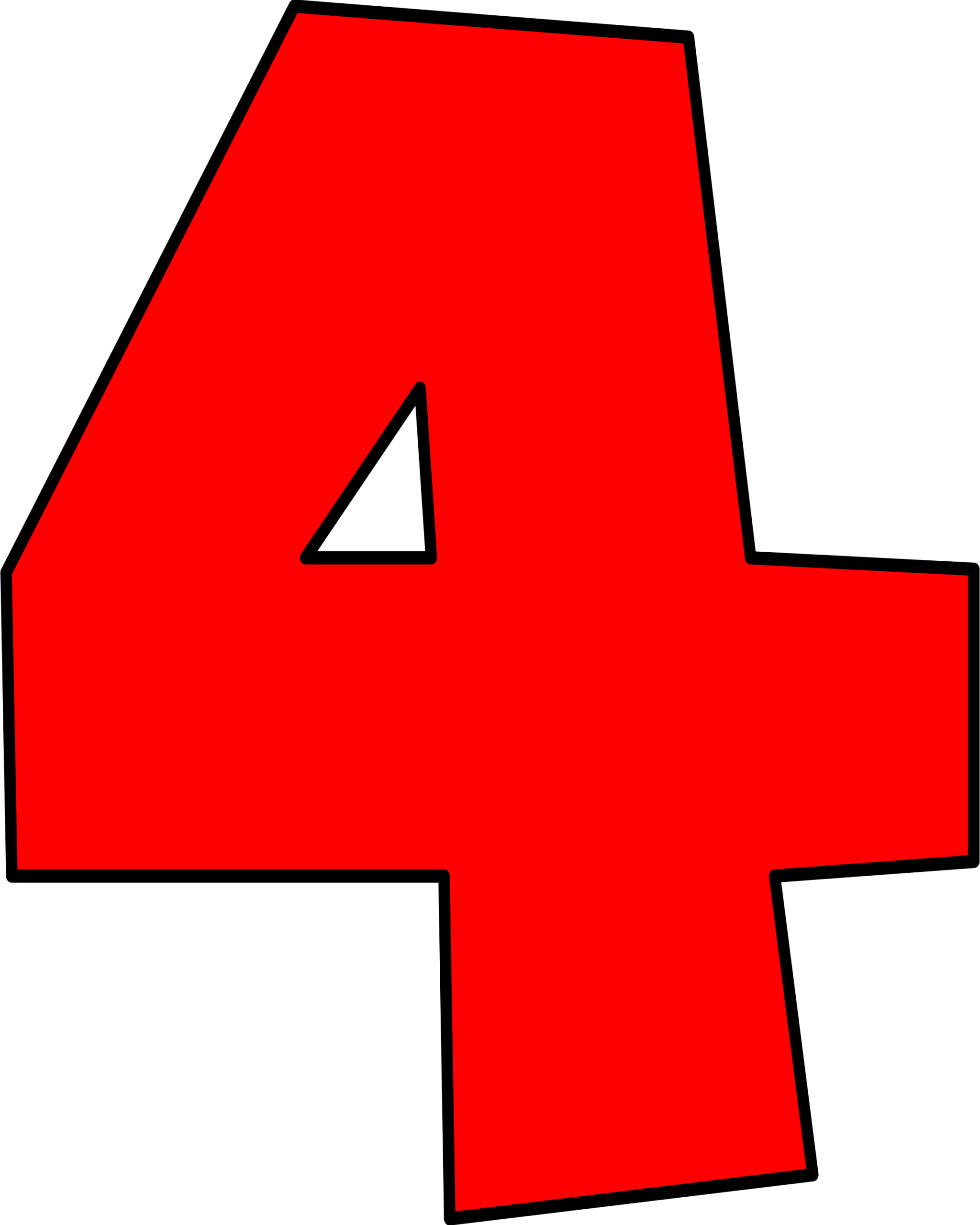 Moldes de Letras do Super Mario 4 Vermelho Algarismo 4 vermelho estilizado do Super Mario. Design vibrante e anguloso sobre fundo escuro.