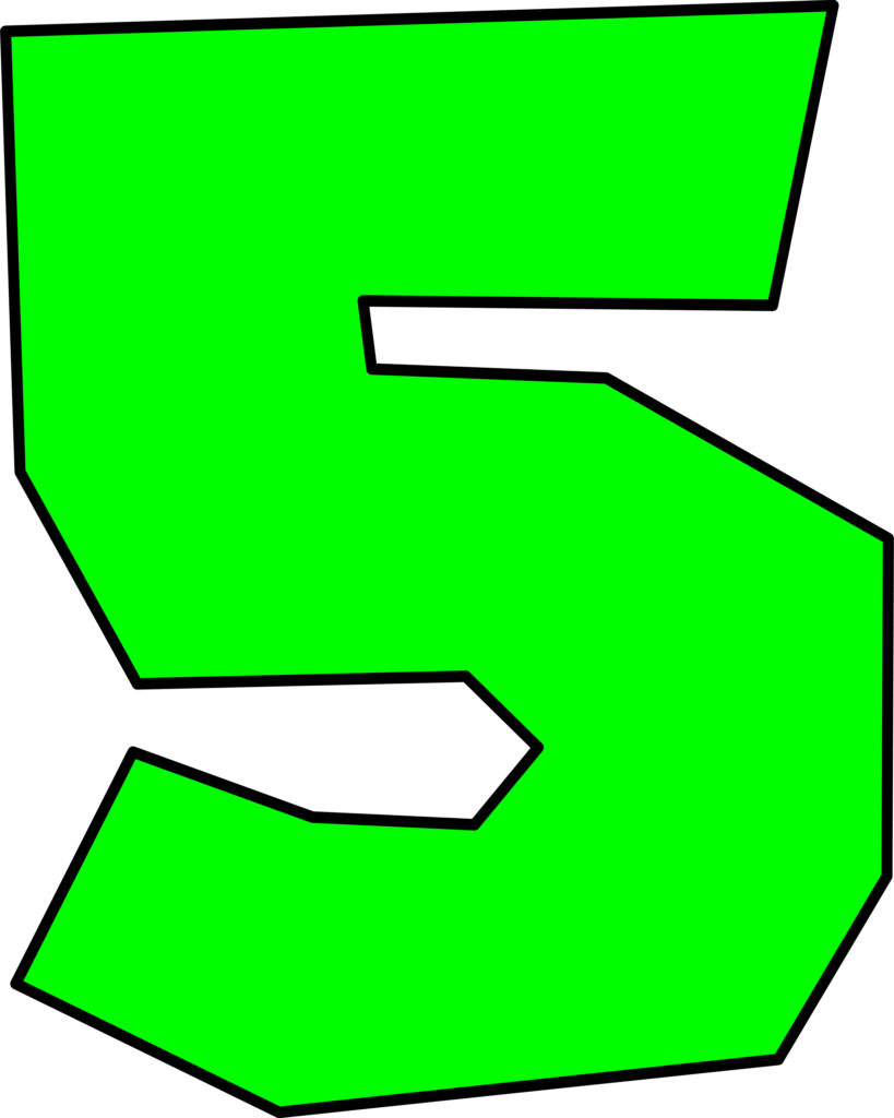 Número 5 do Super Mario em verde vibrante sobre fundo escuro.