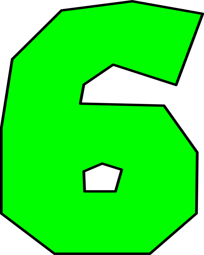 Número 6 verde do Super Mario. Design geométrico facetado em fundo escuro.