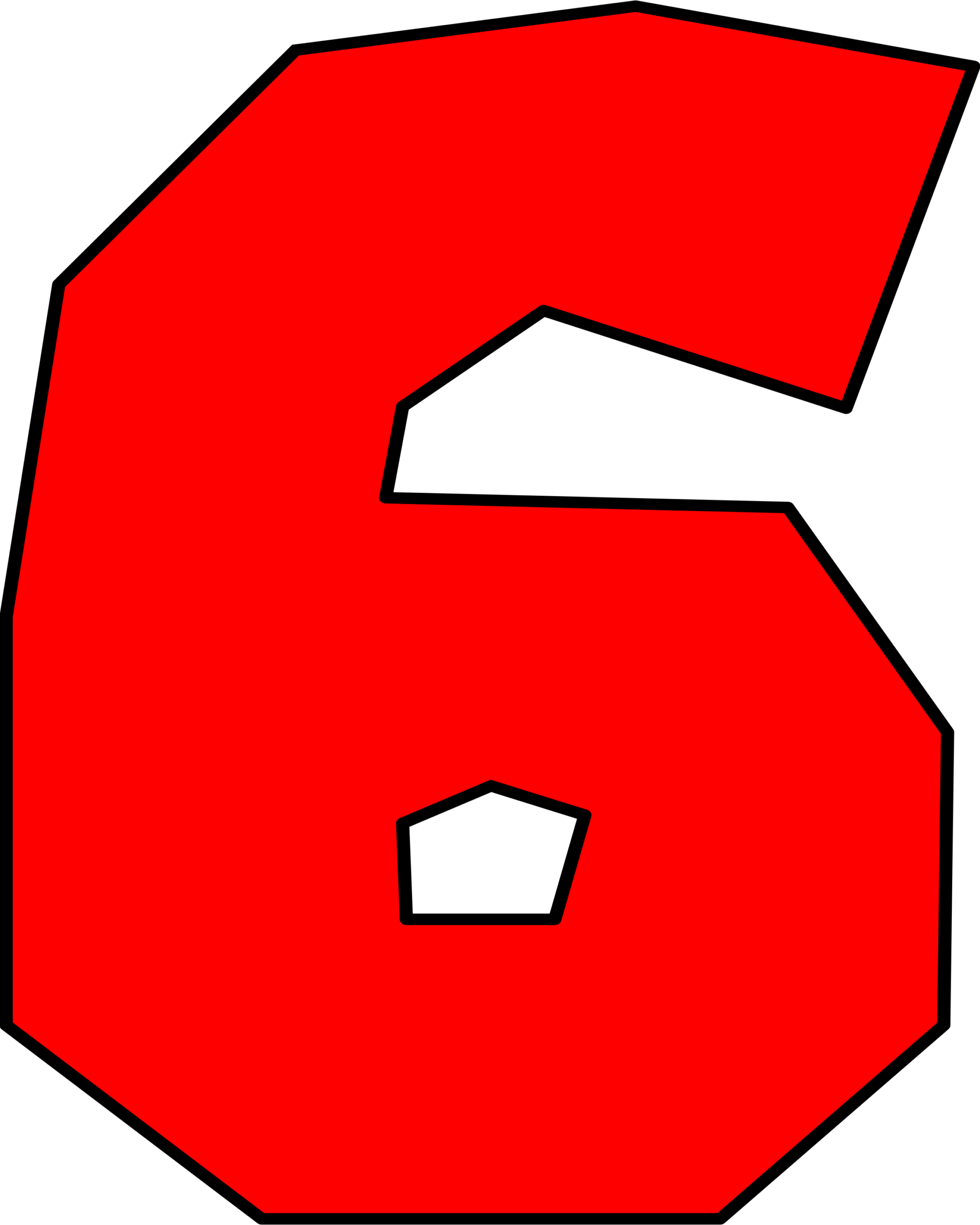 Moldes de Letras do Super Mario 6 Vermelho Número 6 vermelho estilizado Super Mario, fundo escuro.