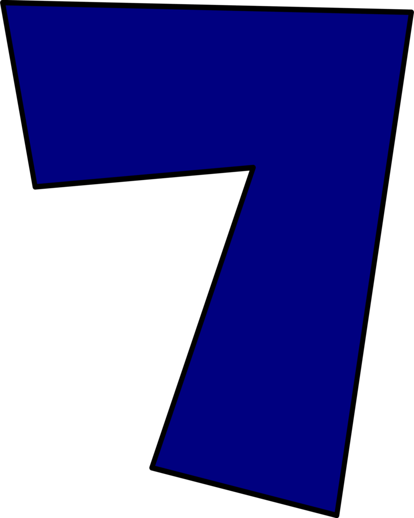 Molde da letra 7 azul do Super Mario. Número angulado em azul vibrante sobre fundo escuro.