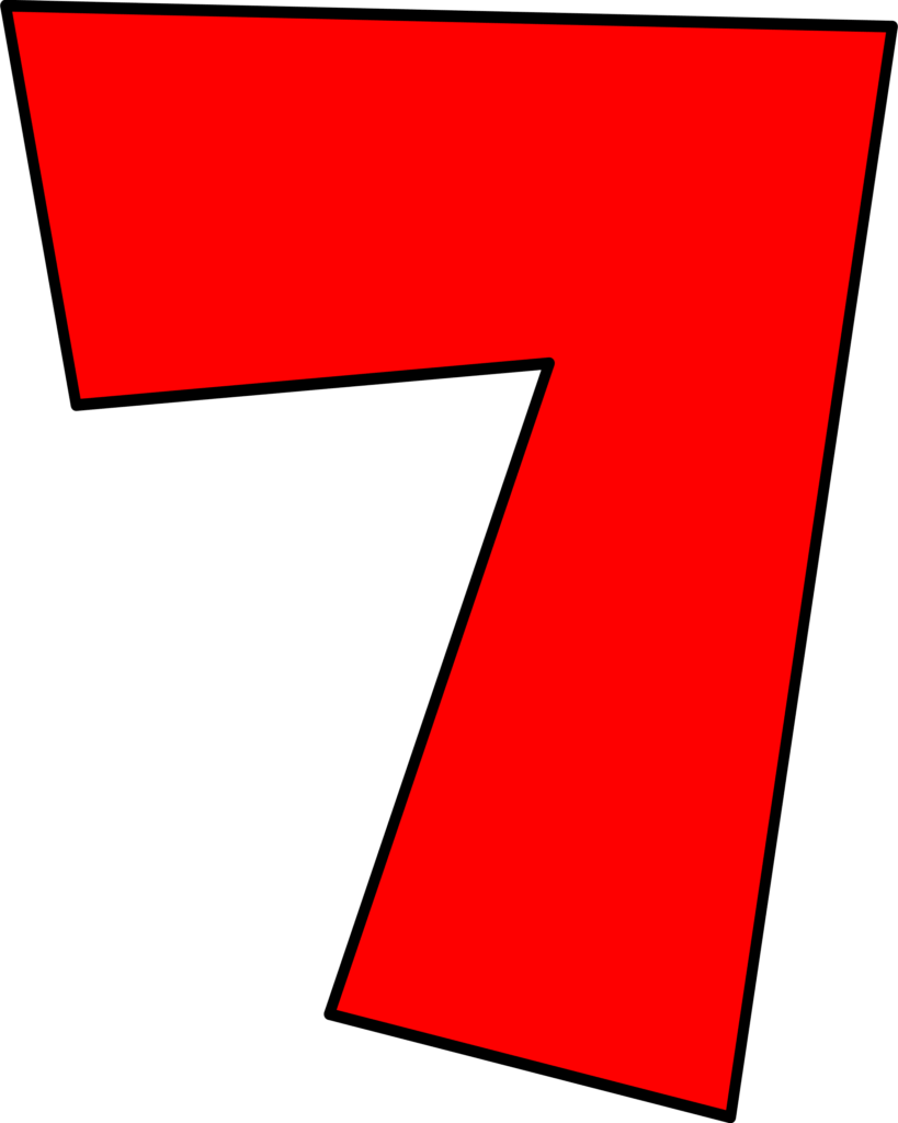 Numeral 7 vermelho vibrante em estilo Super Mario, fundo escuro.