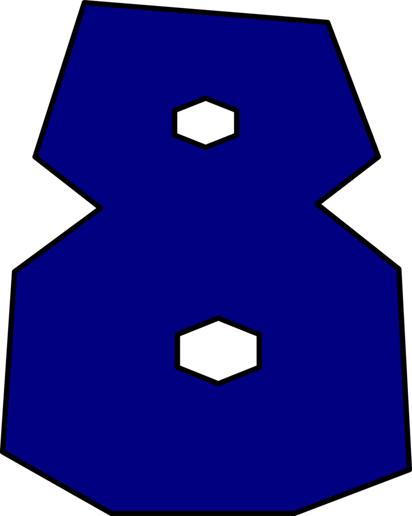 Molde do número 8 do Super Mario em azul vibrante com design hexagonal.