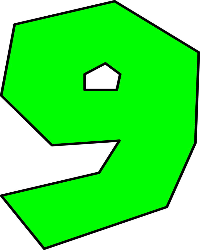 Número 9 verde brilhante, estilo Super Mario.