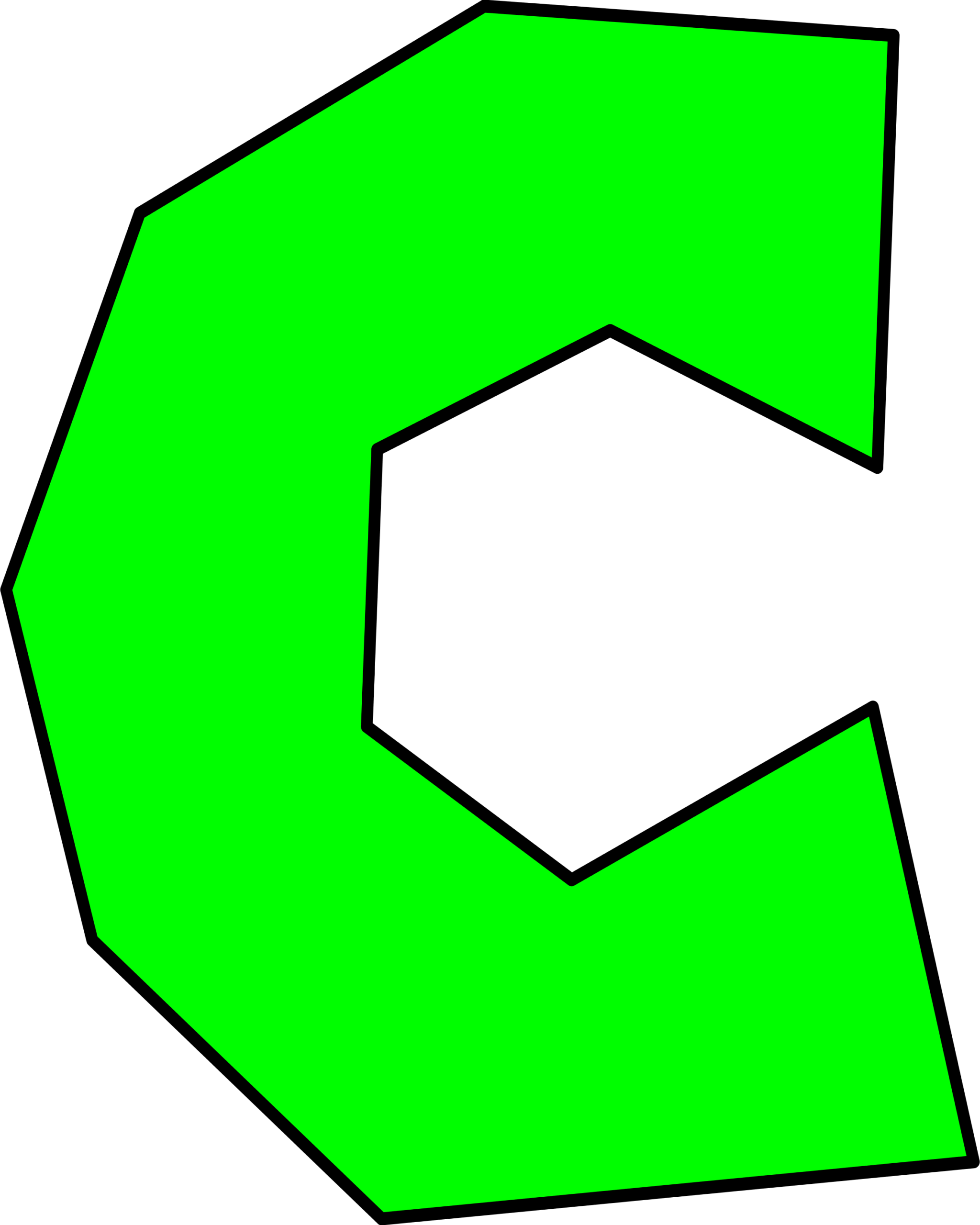 Moldes de Letras do Super Mario C Verde Letra C do Super Mario em verde vibrante, design facetado.
