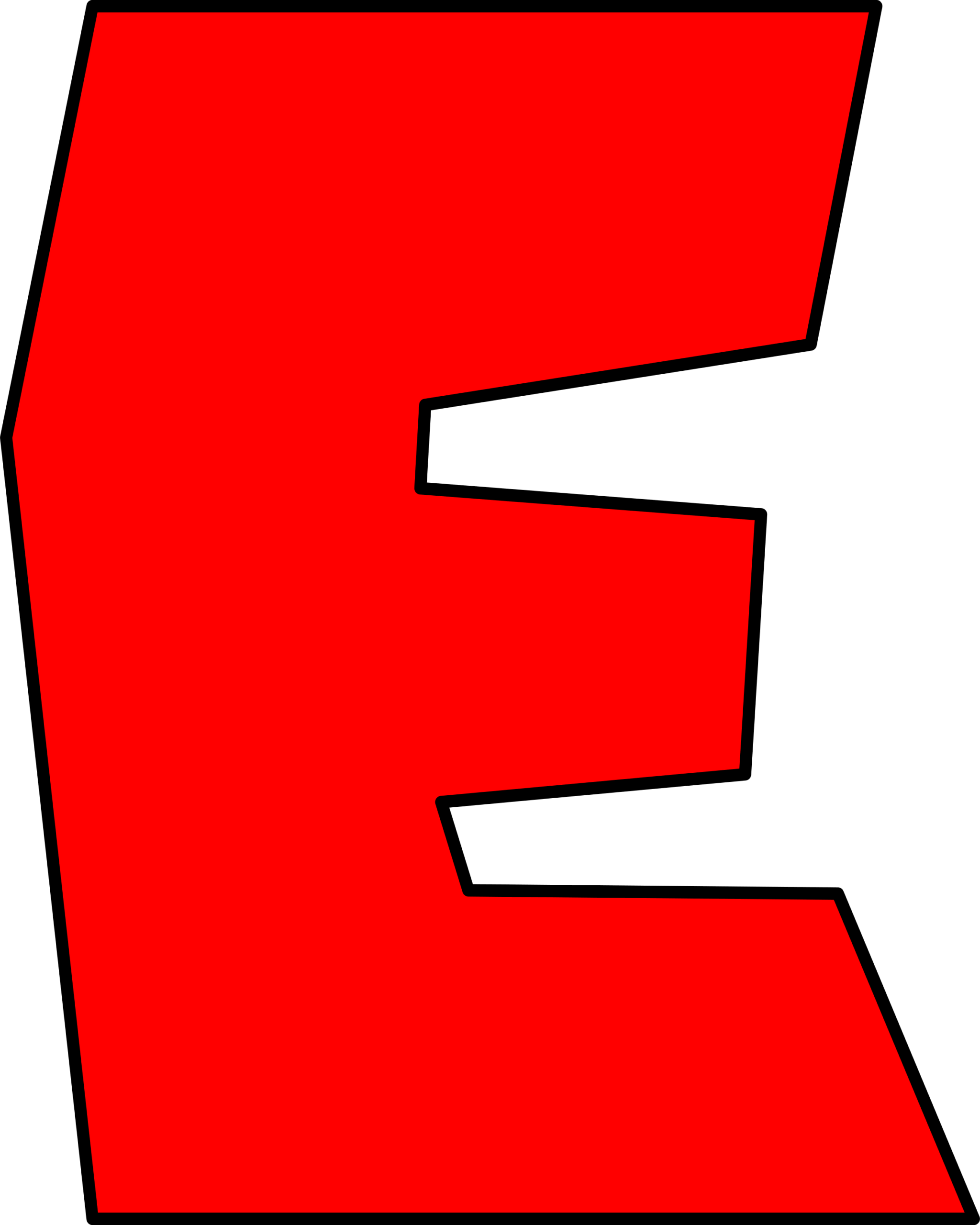 Moldes de Letras do Super Mario E Vermelho Letra E vermelha do Super Mario. Design estilizado com ângulos e fundo escuro contrastante.