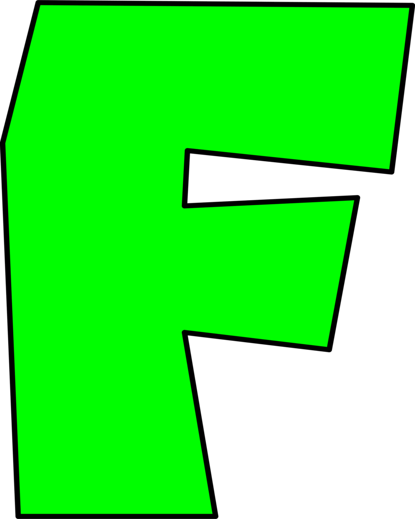 Letra F verde neon inspirada no Super Mario, com design moderno e vibrante.