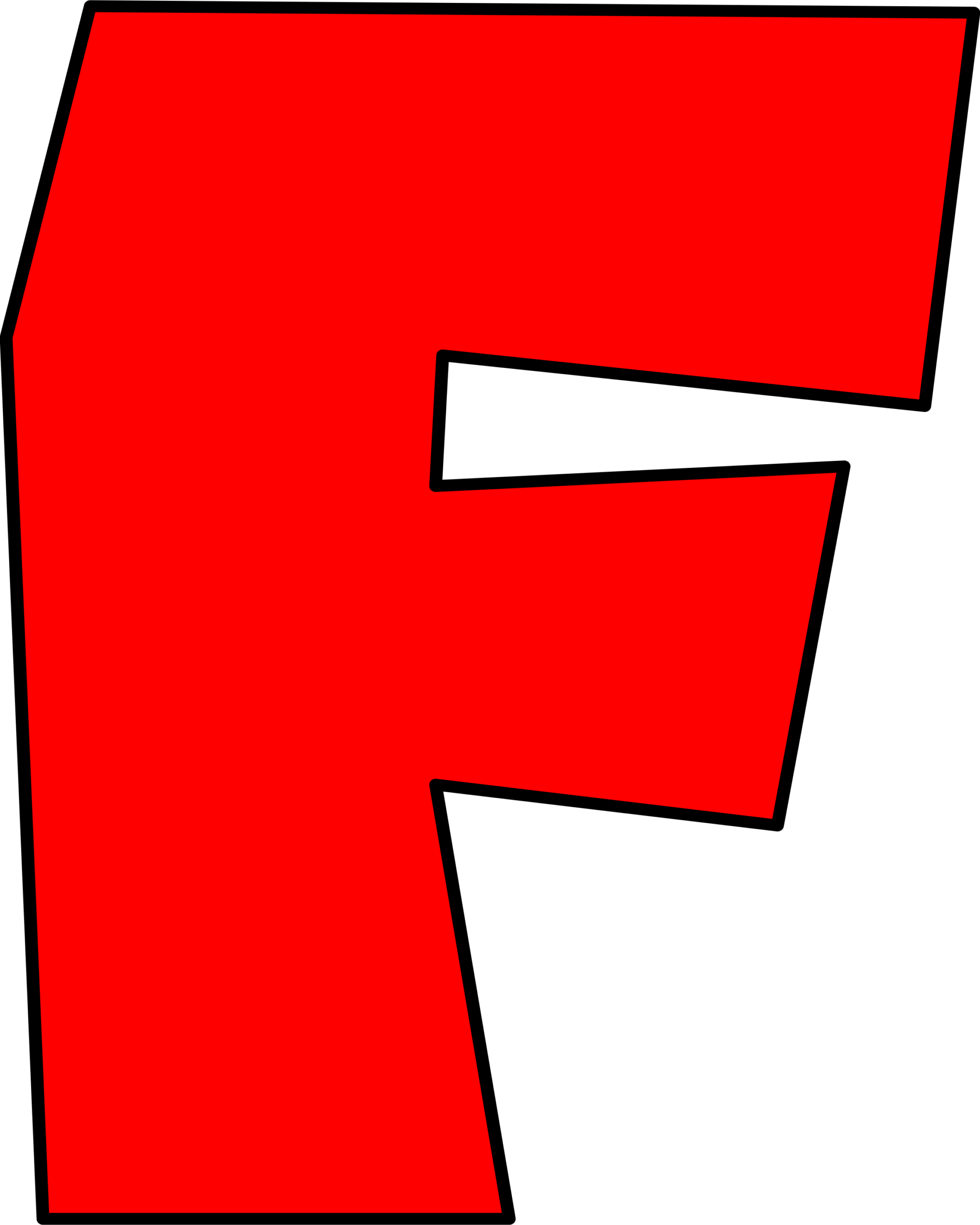 Moldes de Letras do Super Mario F Vermelho Letra F vermelha estilizada do Super Mario em fundo escuro.