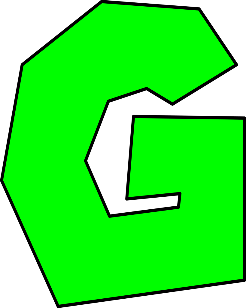 Molde da letra G verde do Super Mario. Design geométrico e vibrante para projetos temáticos.