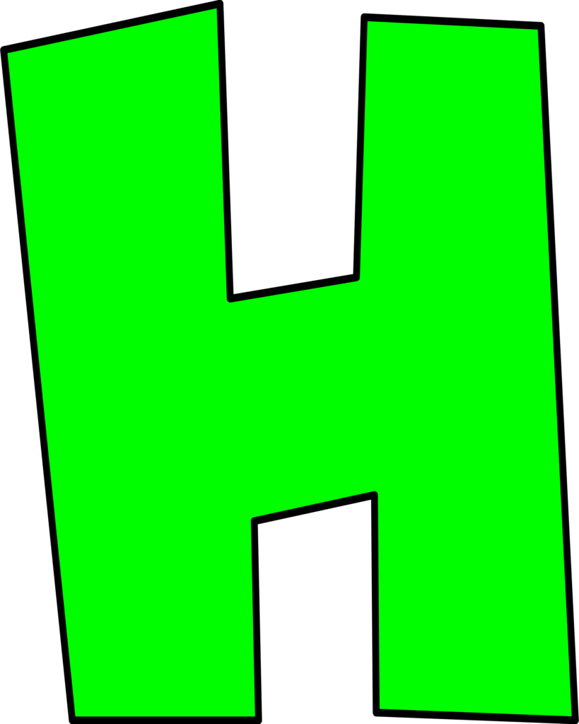 Letra H verde do Super Mario. Design angular sobre fundo escuro.