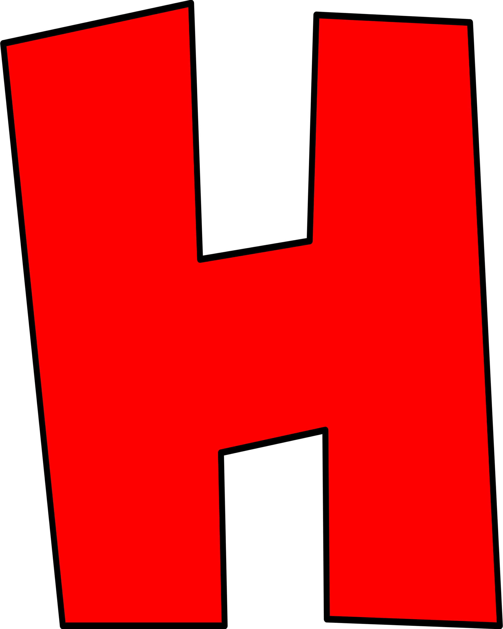 Moldes de Letras do Super Mario H Vermelho Letra H vermelha do Super Mario, design estilizado em fundo escuro.