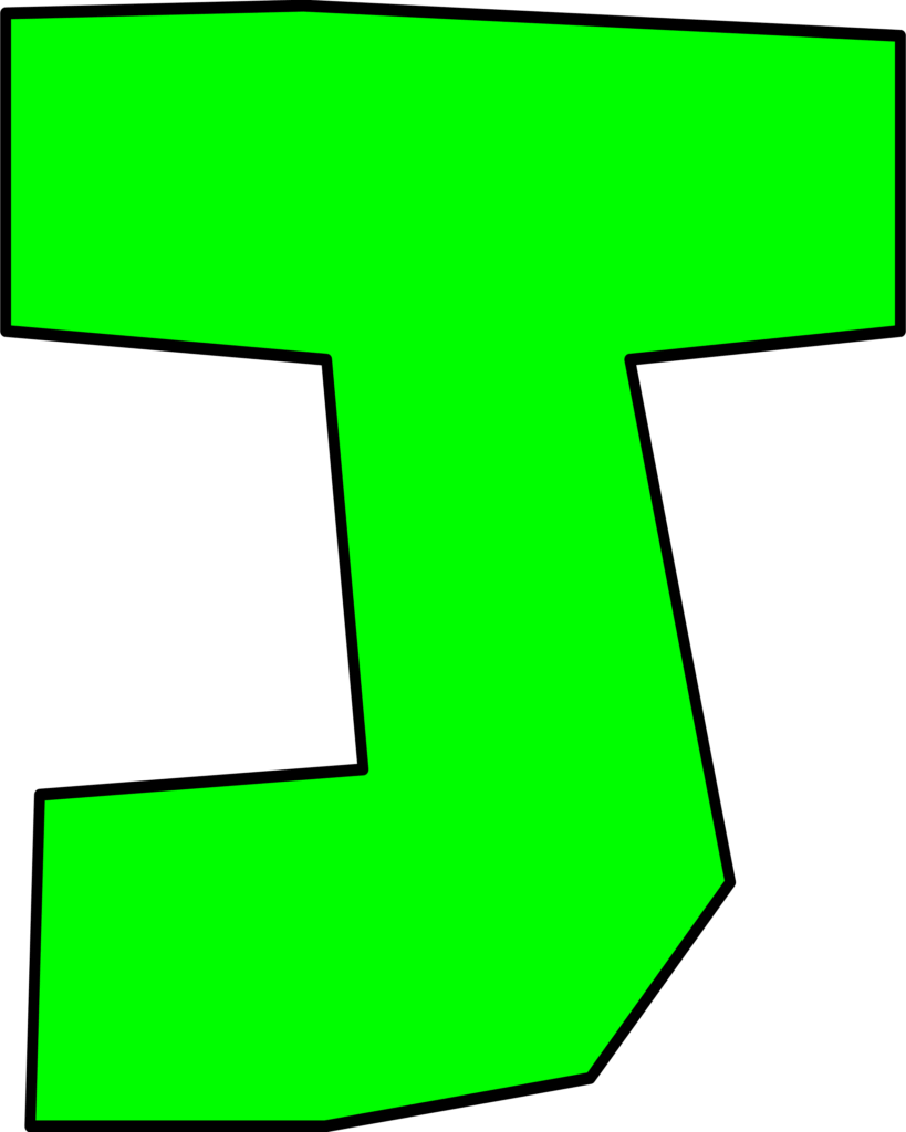 Letra J verde do Super Mario. Molde com design geométrico e estilo simplificado.
