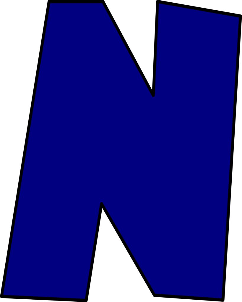 Letra N azul estilo Super Mario. Design gráfico em azul escuro da letra N com a estética dos jogos Super Mario.