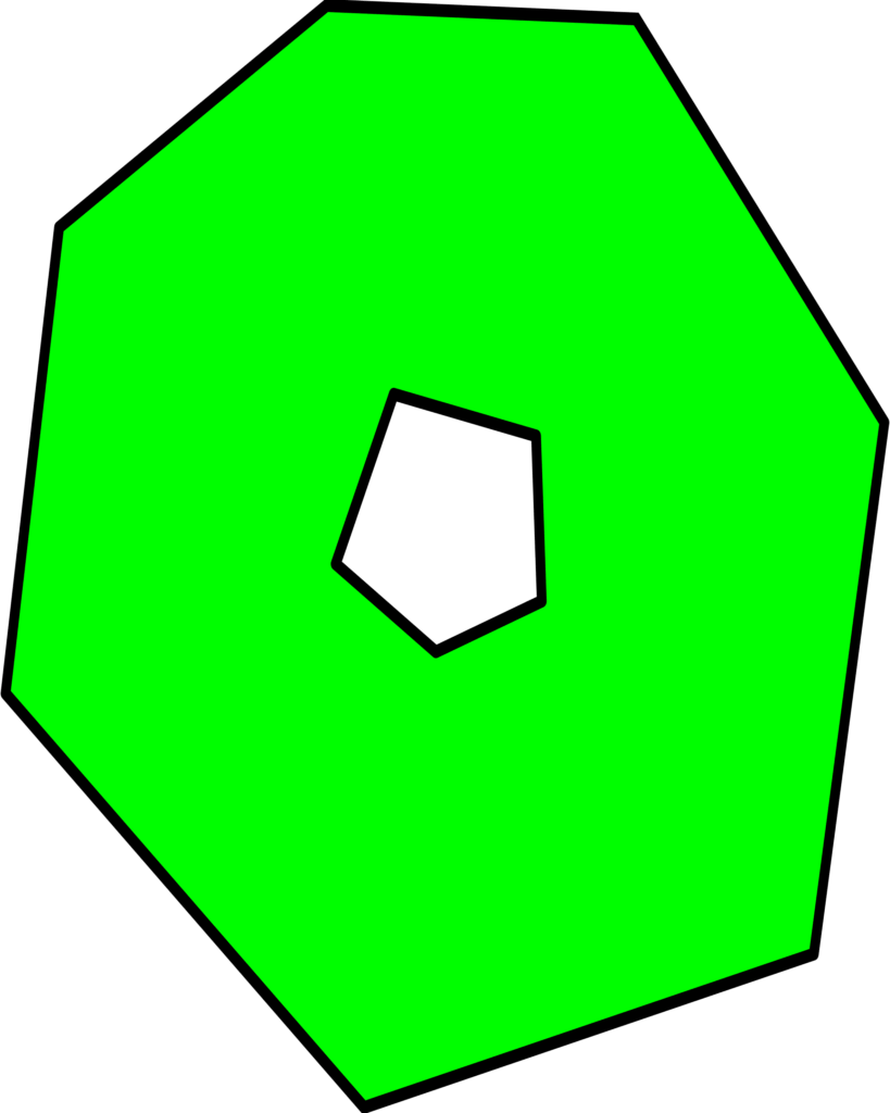 Molde da letra 'O' verde do Super Mario. Design geométrico com heptágono vibrante e pentágono central escuro.