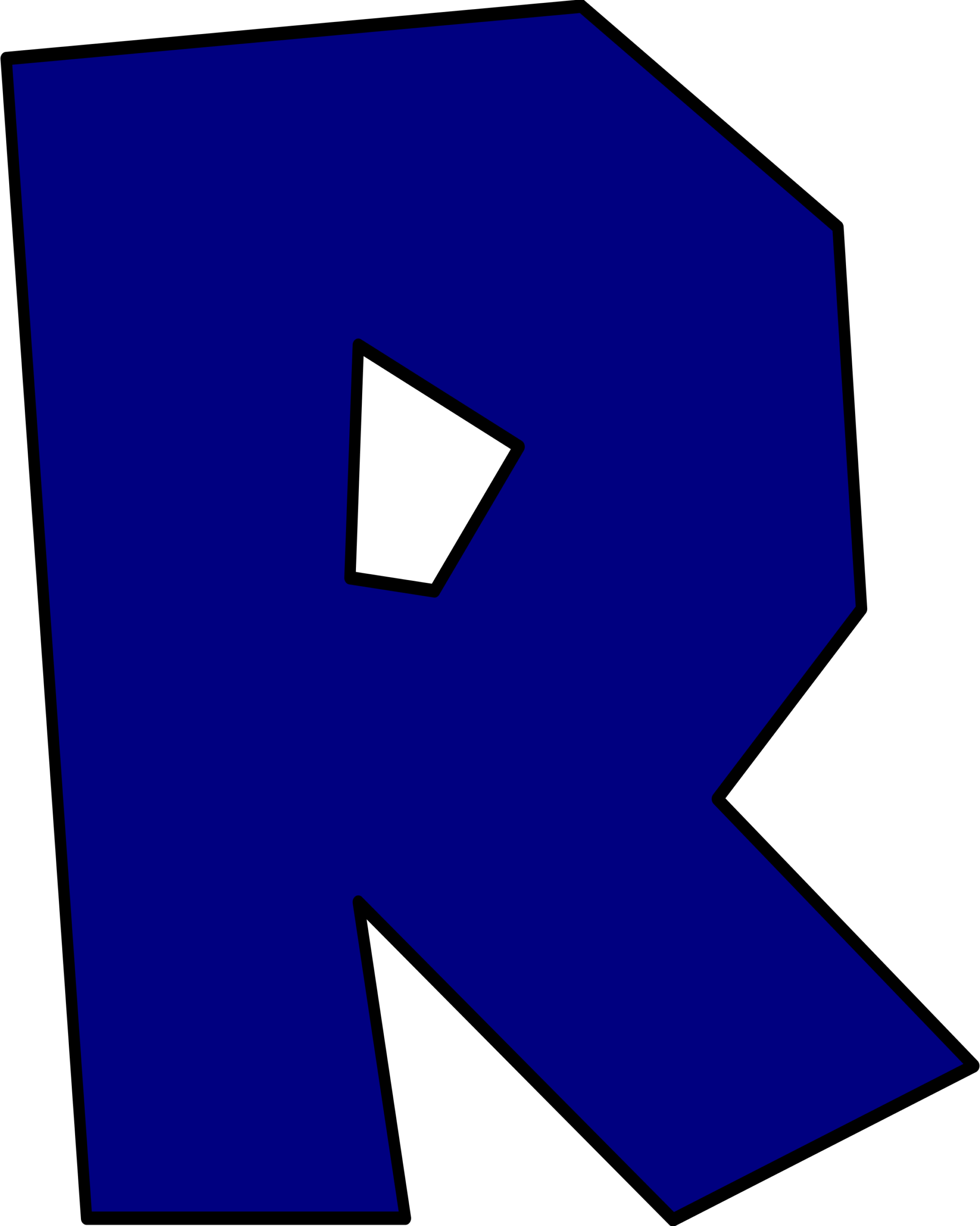 Moldes de Letras do Super Mario R Azul Letra R do Super Mario azul vibrante. Design geométrico e pixelizado em fundo escuro.