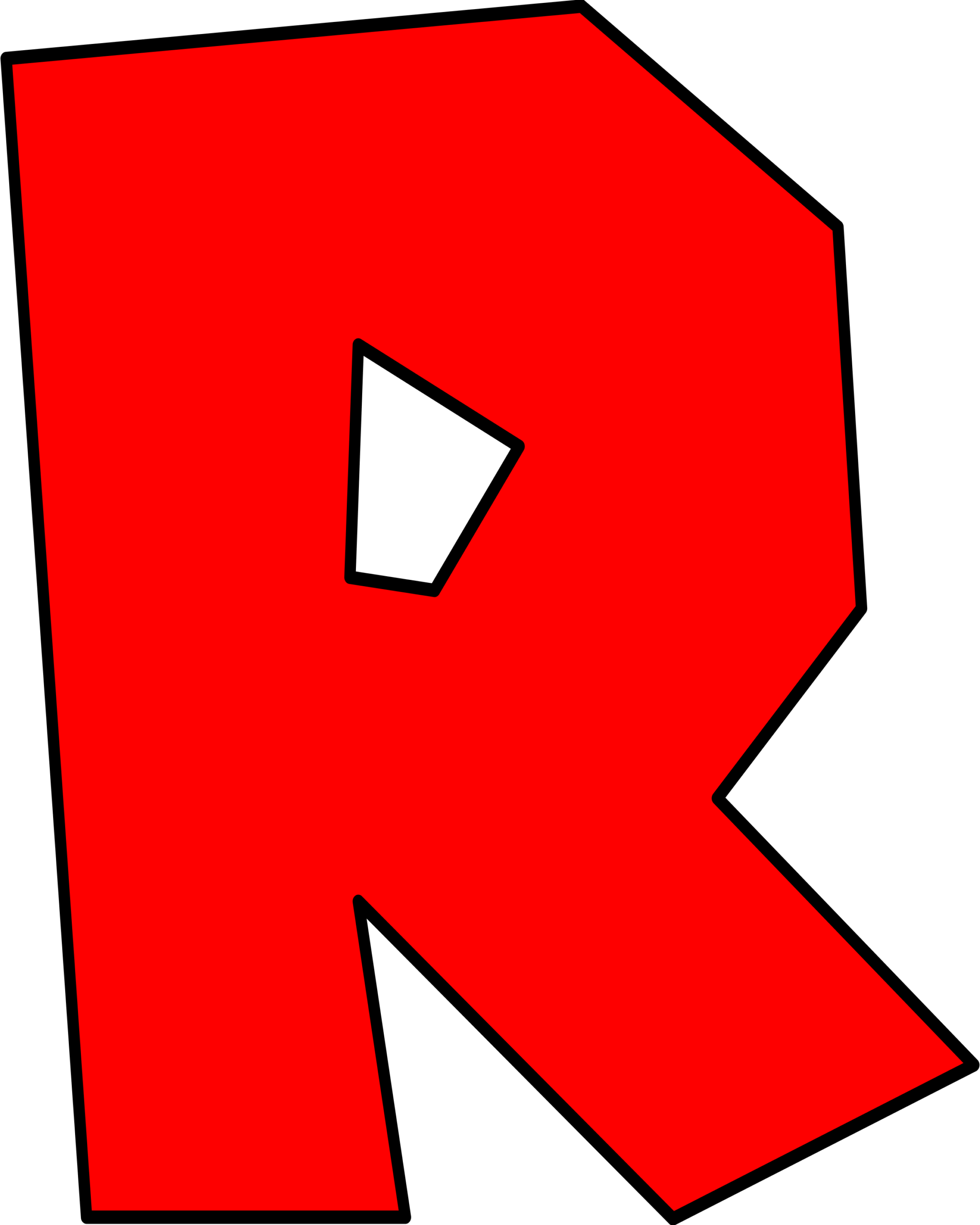 Moldes de Letras do Super Mario R Vermelho Letra R vermelha do Super Mario em design geométrico sobre fundo escuro.