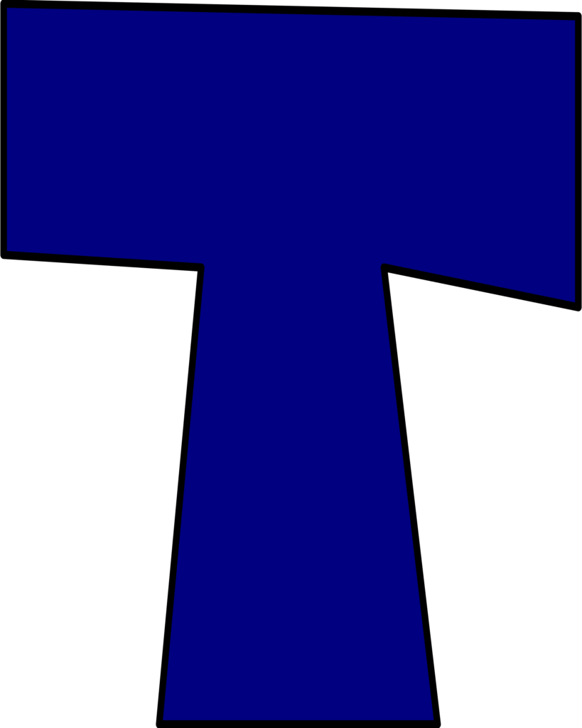 Molde da letra T azul do Super Mario. Letra em azul escuro sobre fundo preto.