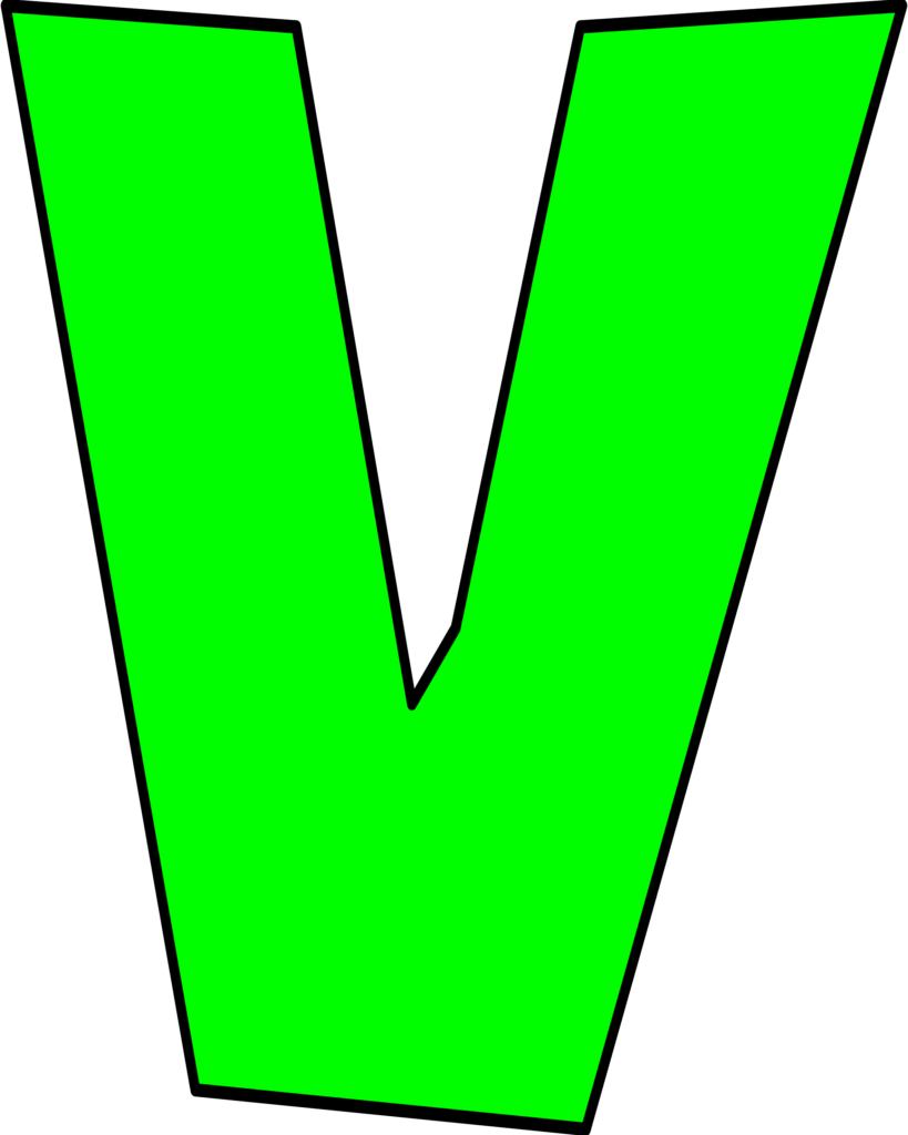 Letra V verde do Super Mario em estilo vibrante e moderno.