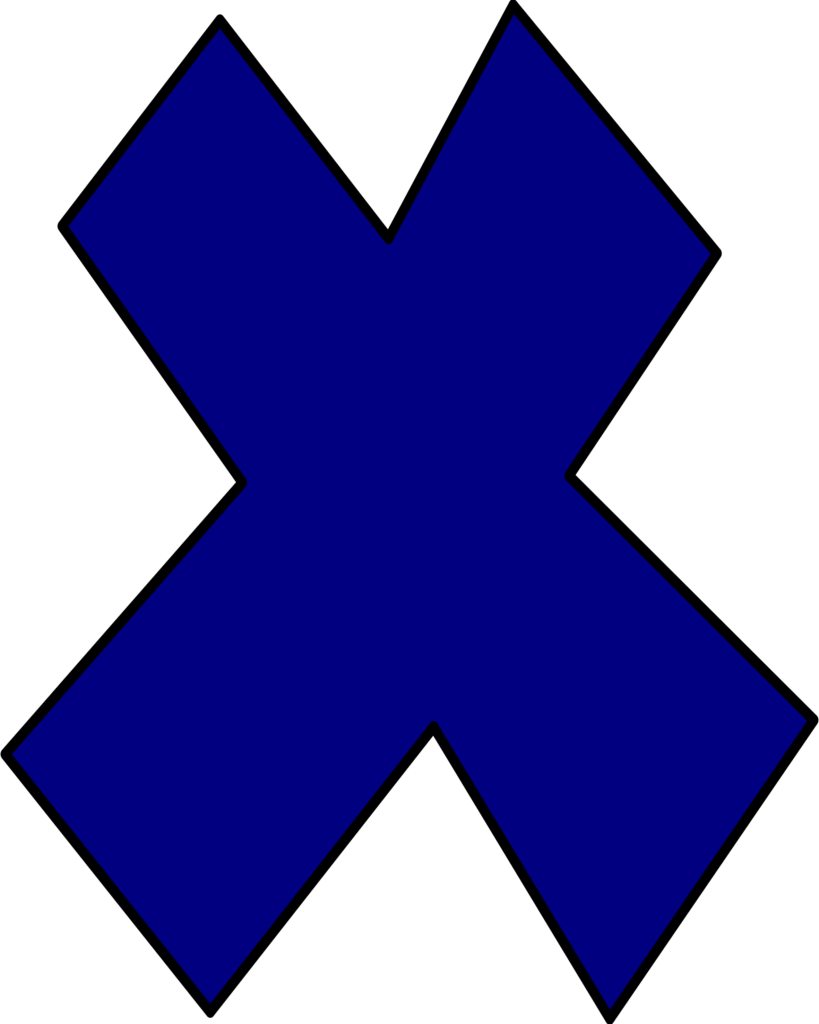 Letra X azul inspirada no Super Mario. Formato em azul escuro sobre fundo escuro.