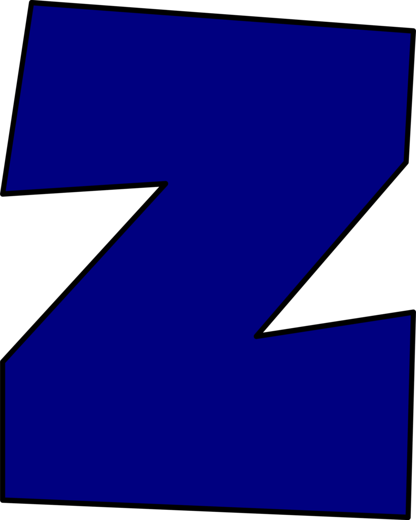 Letra Z azul do Super Mario. Recorte em azul escuro com fundo escuro.