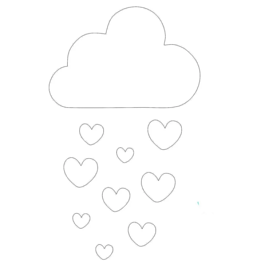 Molde de nuvem com corações caindo para imprimir: Chuva de Amor.