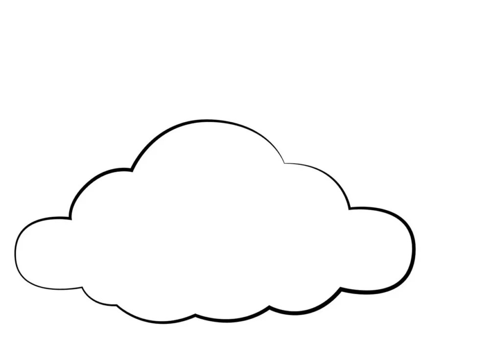 Desenho de nuvem grande para imprimir. Modelo simples de nuvem fofa com bordas arredondadas.