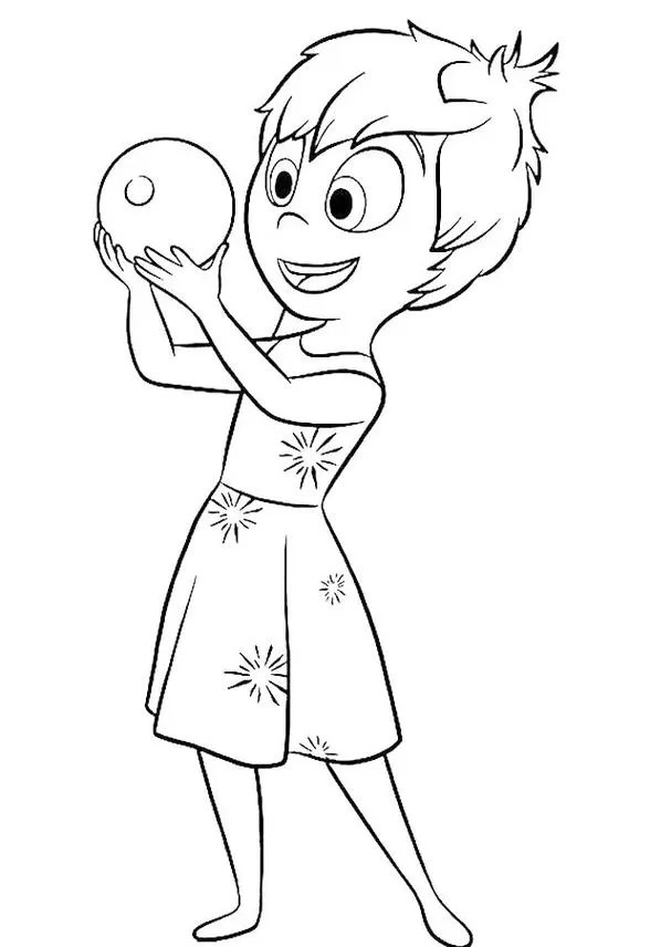 Alegria do filme Divertidamente para colorir: desenho simples da personagem sorrindo e segurando uma esfera.