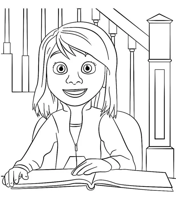 Riley de Divertidamente para colorir: cena da leitura.