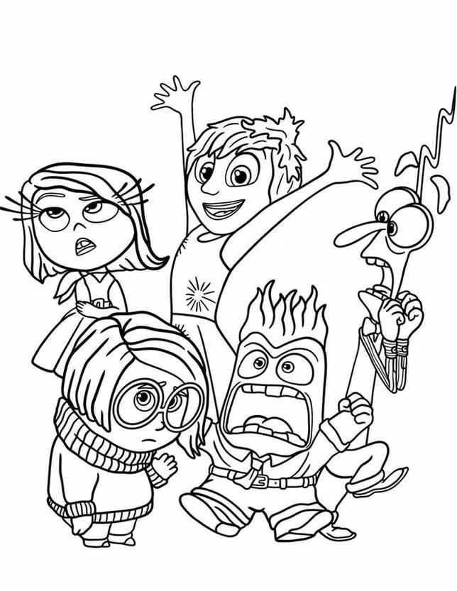 Divertida Mente: Emoções para colorir. Alegria, Tristeza, Nojinho, Raiva e Medo.