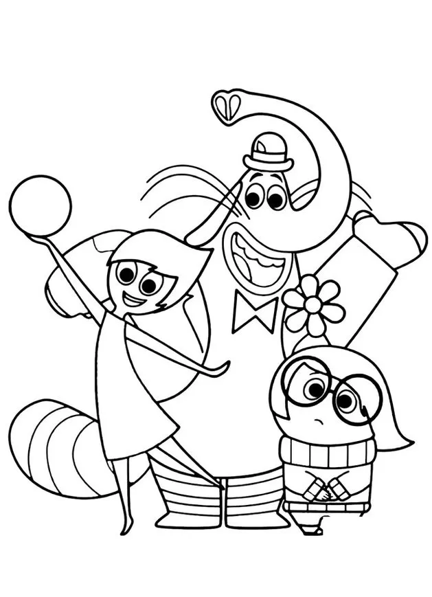 Alegria, Bing Bong e Tristeza para colorir: Desenho artístico de 'Divertida Mente'