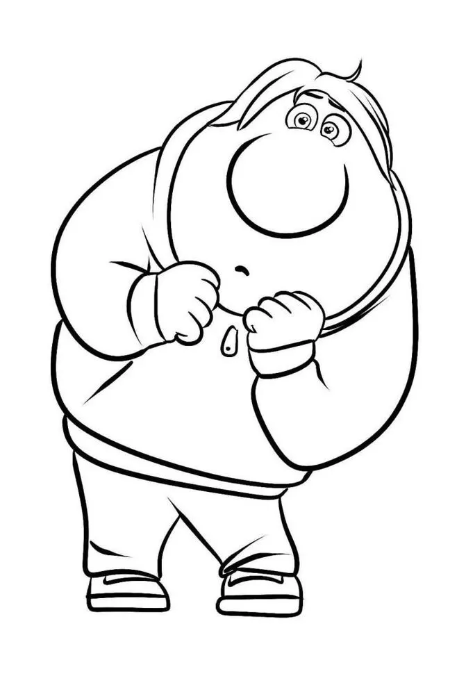 Divertida Mente: Desenho para colorir do personagem Vergonha, com moletom e expressão hesitante.