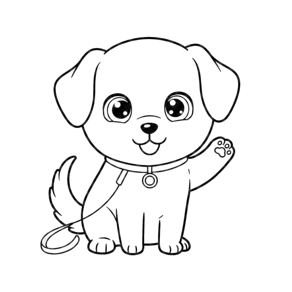 Cachorro fofo acenando para colorir: desenho divertido de animal.