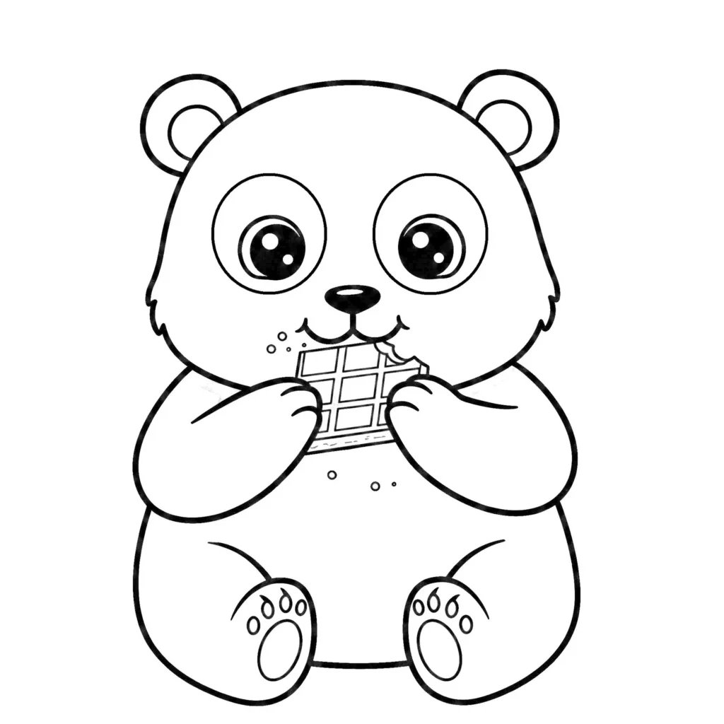 Panda fofo comendo chocolate: desenho para colorir.
