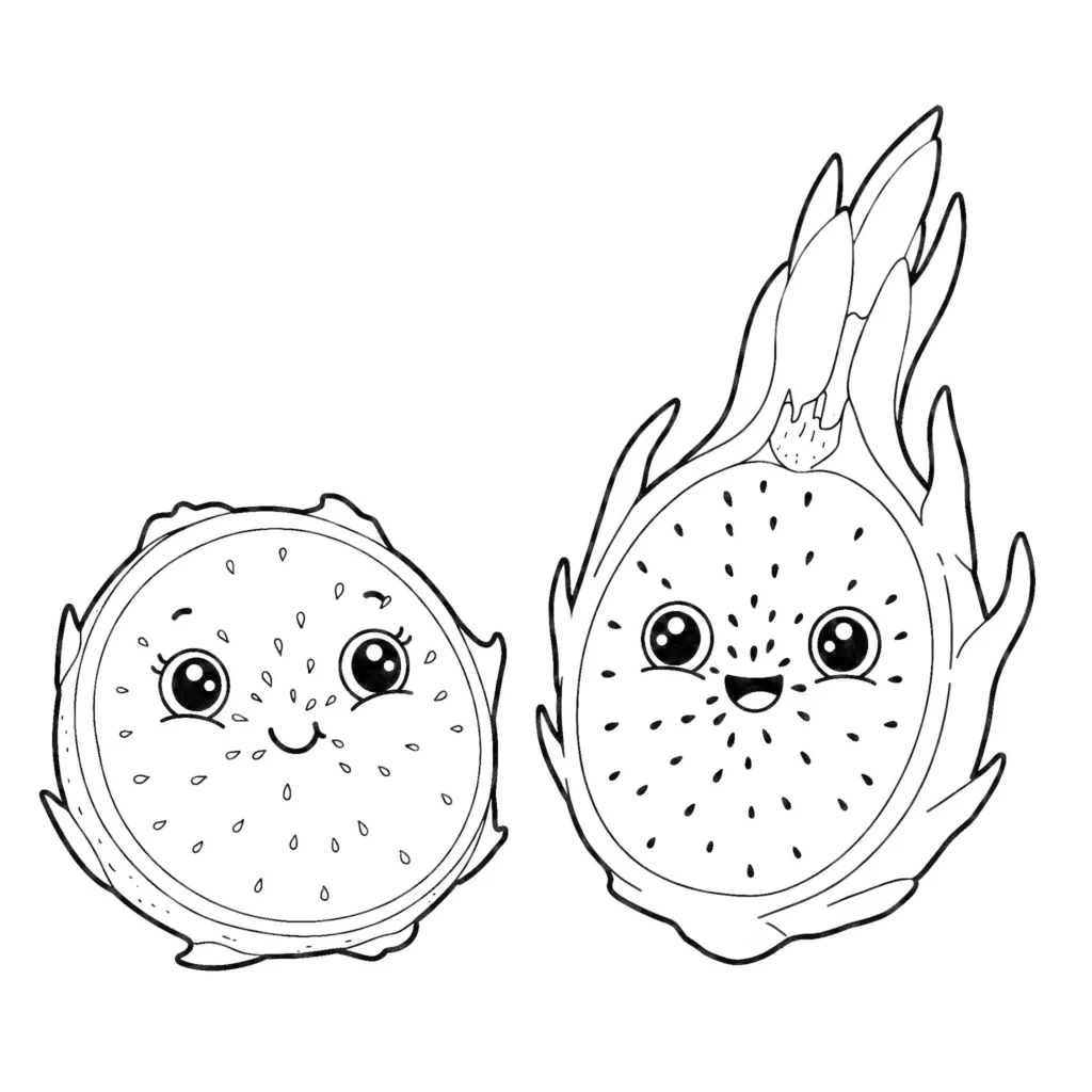 Pitaia fofa para colorir: frutas sorrindo e prontas para a diversão!
