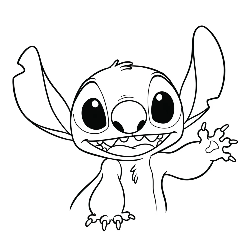 Stitch sorrindo e acenando: desenho para colorir