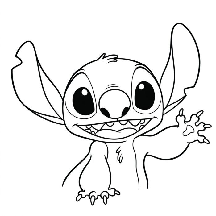 Stitch sorrindo e acenando: desenho para colorir