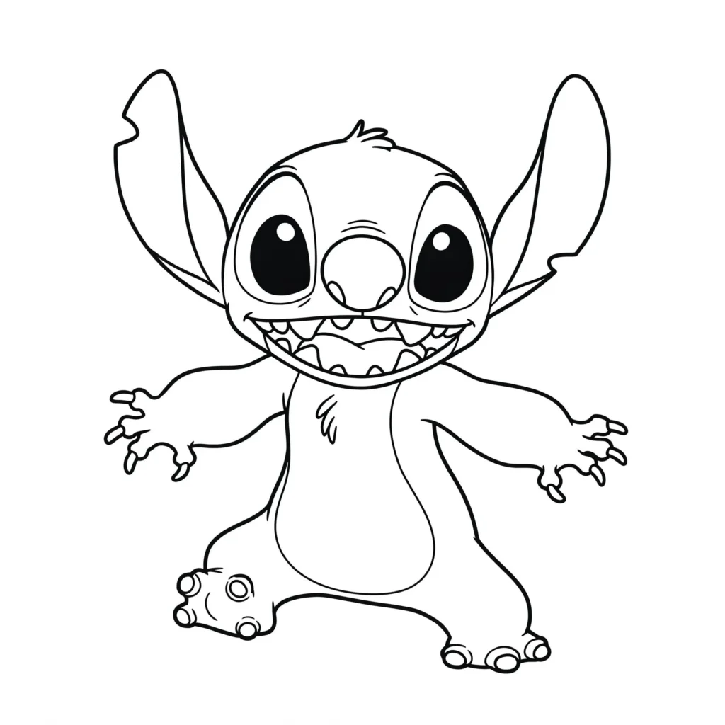 Stitch sorrindo para colorir: desenho alegre do alienígena azul