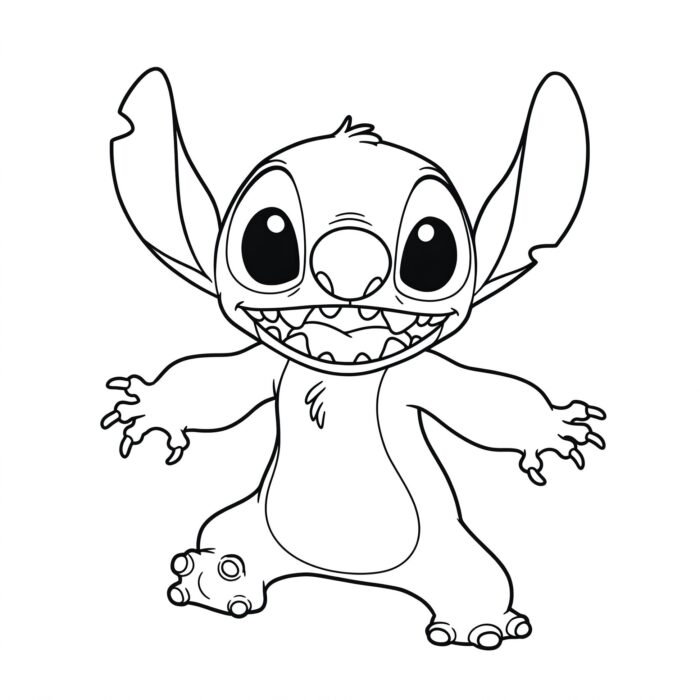 Stitch sorrindo para colorir: desenho alegre do alienígena azul