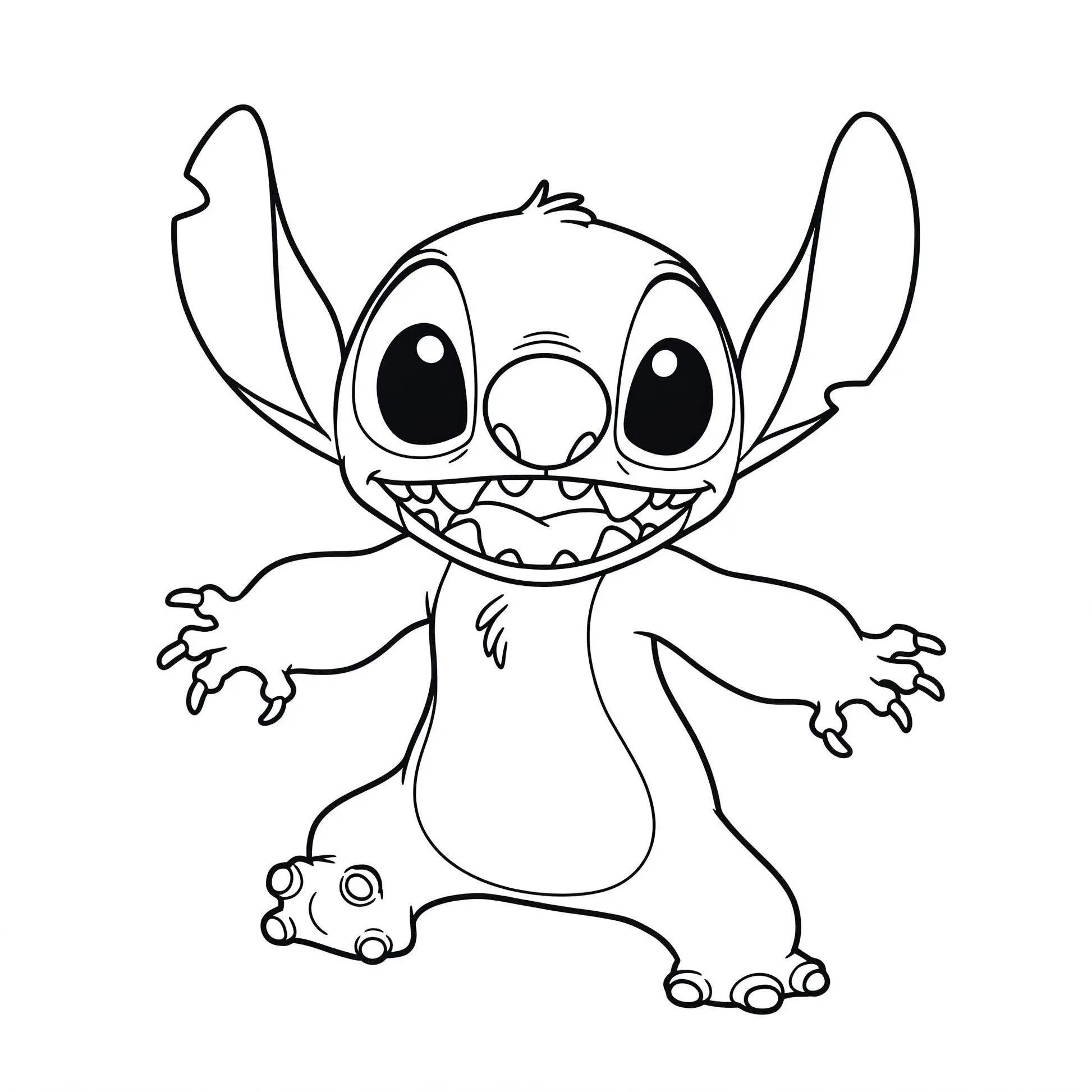 Stitch sorrindo para colorir: desenho alegre do alienígena azul