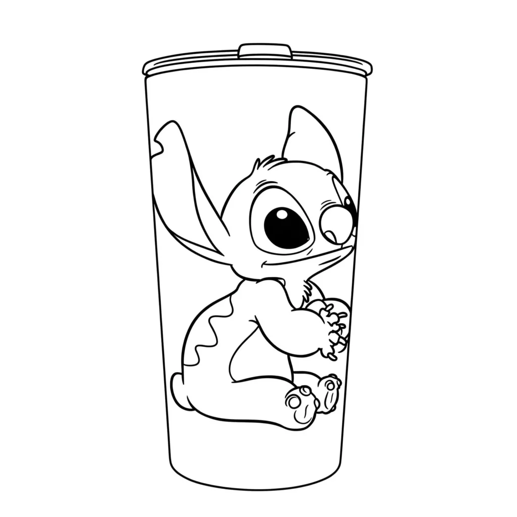Stitch em Copo Térmico: Desenho para Colorir do Personagem de Lilo & Stitch
