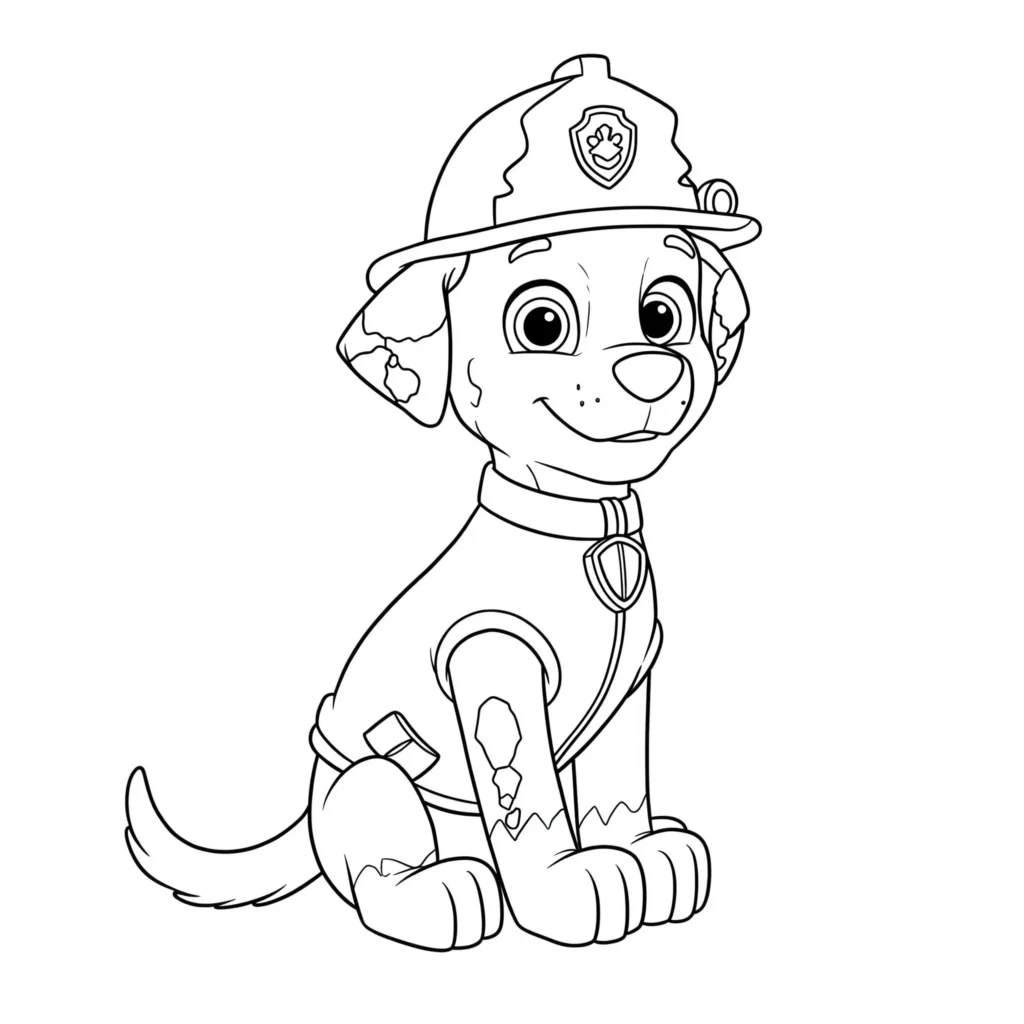 Marshall Patrulha Canina: Desenho para Colorir e Imprimir Desenho para pintar de Marshall, o Dálmata bombeiro da Patrulha Canina, com seu capacete de bombeiro para ser colorido.